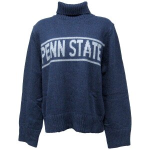 women's navy turtleneck sweater with Penn State across chest